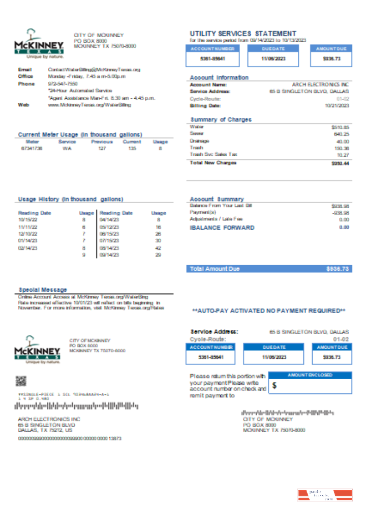 City of McKinney utility business bill, SCR PSD template